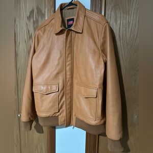 Men's Tan Leather Bomber Jacket